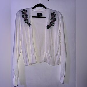 Standard Issue White Cardigan with Floral Embroidery